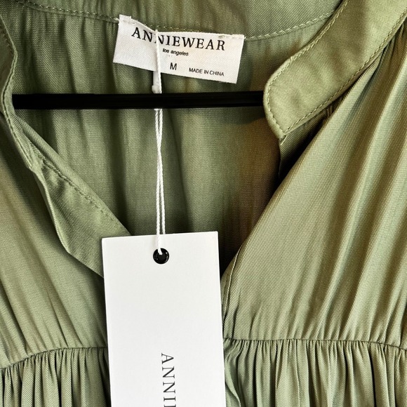 Annie Wear Olive Green Button Down Ruffle Sleeve Blouse Top - Picture 4 of 10